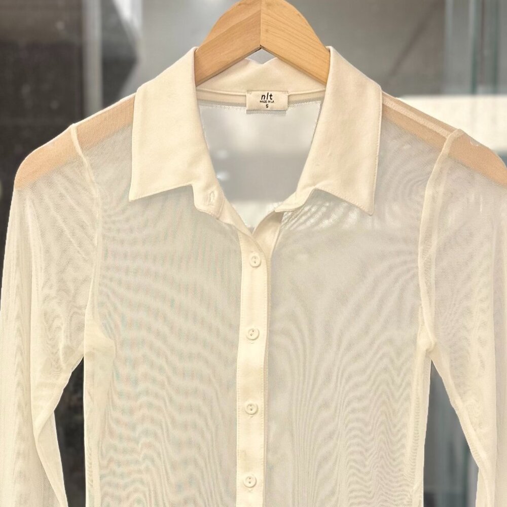 (Nwot) Nlt Collared Mesh Sheer Button-Down Long S… - image 7